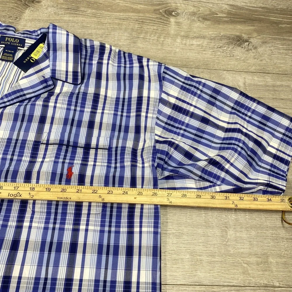 Polo Ralph‎ Lauren Pajama Shirt Men's XL Blue Plaid Cotton Sleepwear NWT